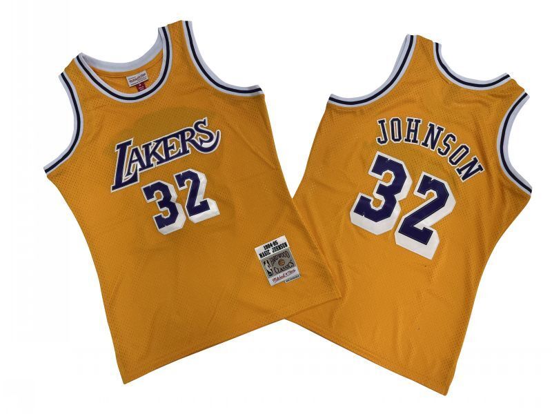 Los Angeles Lakers #32 Magic Johnson Lakers 32 # Yellow 94-95 Retro Jersey Style 2