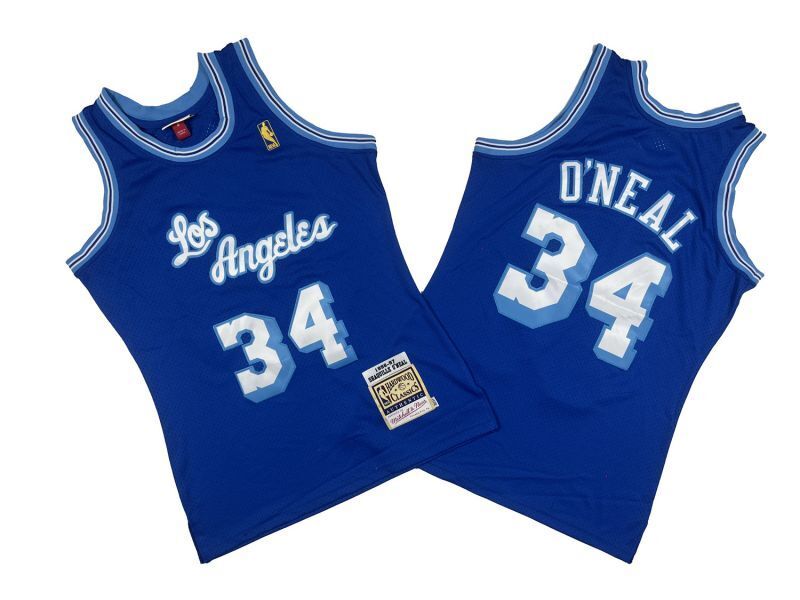 Los Angeles Lakers #34 Shaquille ONeal Lakers 34 Colorful Blue 96-97 Season Mitchell Retro Jersey -- Shaquille . O'Neal Style 1