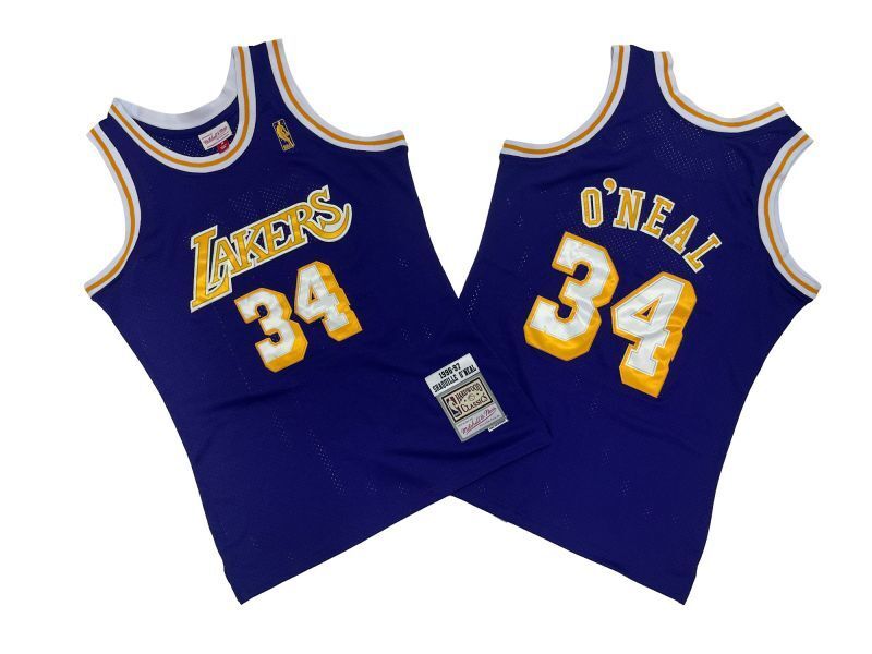 Los Angeles Lakers #34 Shaquille ONeal Lakers 34 # Purple 96-97 Season Mitchell Retro Jersey -- Shaquille . O'Neal