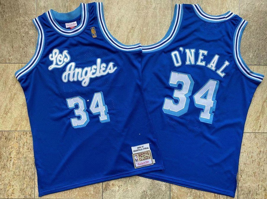Los Angeles Lakers #34 Shaquille O'Neal Lakers 34 # O'Neal Retro LOS Blue Embroidered