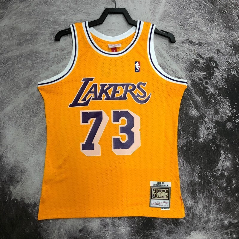 Los Angeles Lakers #73 Dennis Rodman sw Lakers 99 Season Crew Neck Yellow 73 # Rodman Style 2