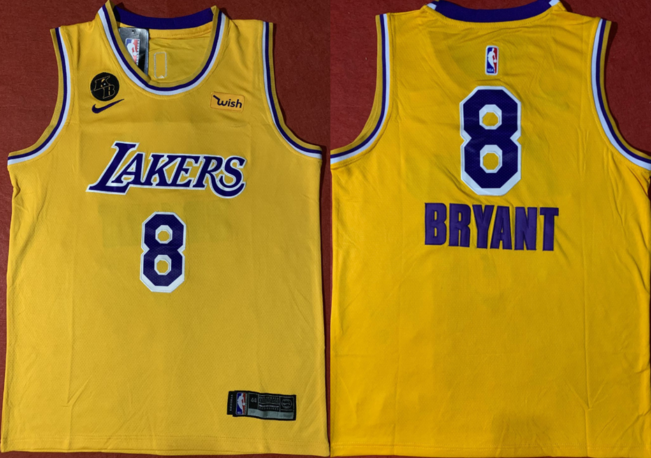 Los Angeles Lakers #8 Kobe Bryant Lakers 8 # New Crew Neck Kobe Yellow With KB Logo Jersey
