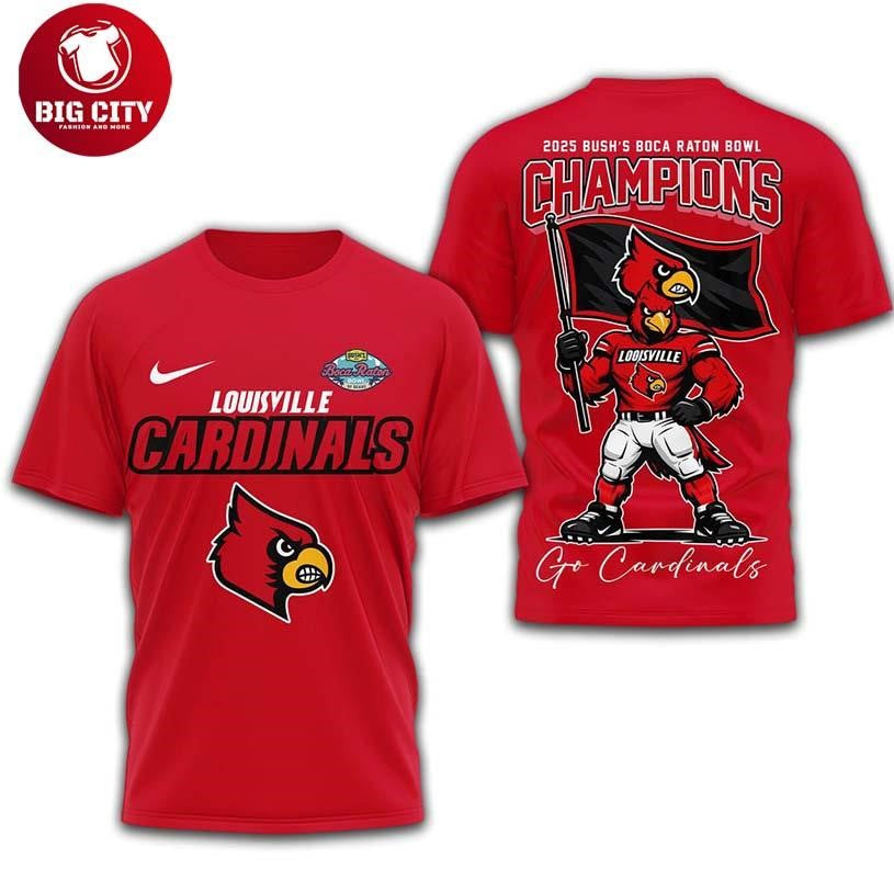 Louisville Cardinals NCAA 2025 Bush Boca Raton Bowl Champions Two Sided Shirt