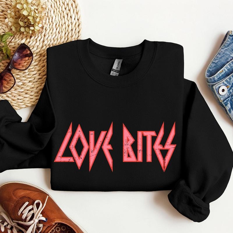 Love Bites, Def, Retro, 80s, Rock Music, Sweatshirt, Valentine's Day, Crew Neck, Women's, Crewneck, Valentine's Day,...