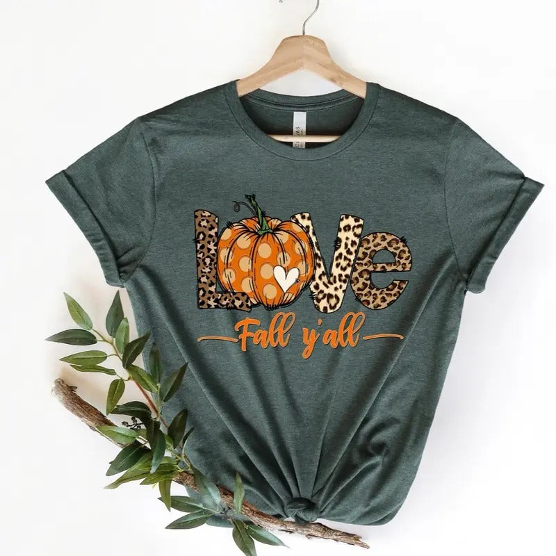 Love Fall Y'All Leopard Print Shirt Thanksgiving Hello Pumpkin Fall Vibes Peace Love Family Thanksgiving Shirt Hoodie,...