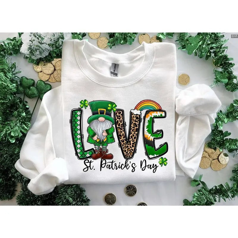 Love Gnome St. Patrick's Day Sweatshirt, Gnome Love Sweater, Retro Crewneck, Gift For Lovers,, Trendy Top T-Shirts, Hoodie