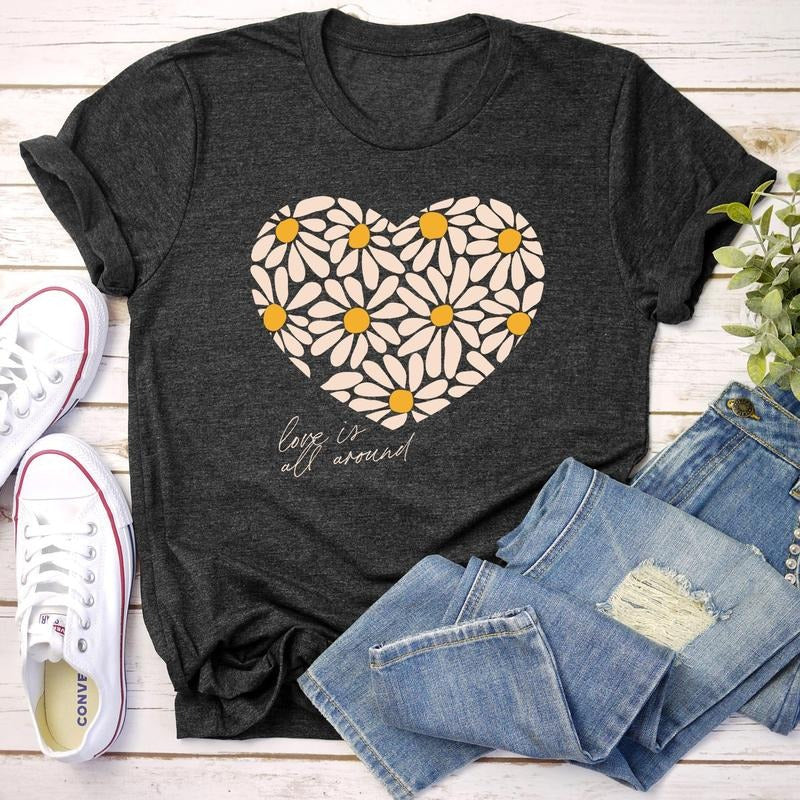 Love Is All Around, Daisy, Heart, Super Soft Tshirt, Valentine's Day Hoodie, Sweatshirt | WearSparks.com