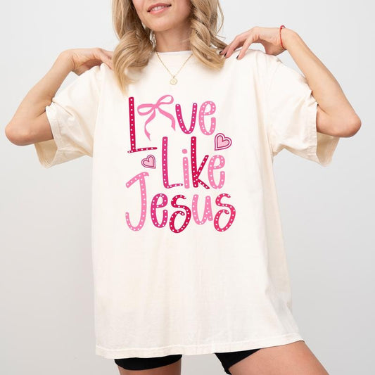 Love Like Jesus Comfort Colors Shirt, Bible Verse Graphic Tee, Coquette Heart Bow Unhinged Tees, Valentine's Day...