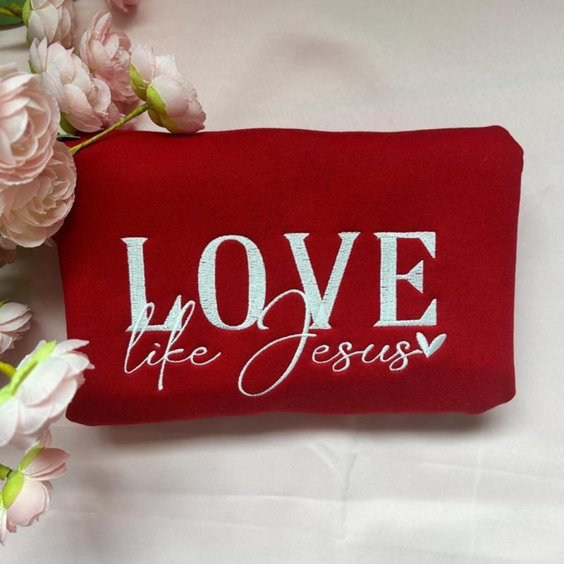 Love Like Jesus Heart Embroidered Sweatshirt, Faith Based Apparel Gift T-Shirts, Hoodie | WearSparks.com