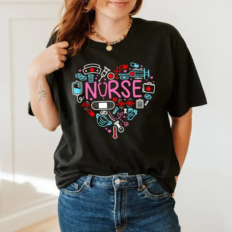 Love Nurse T-shirt, Cute Nurse Shirt, Nurse Appreciation Gift, Nurse Gift Idea, Nurses Week Gift, Nursing School Tee...