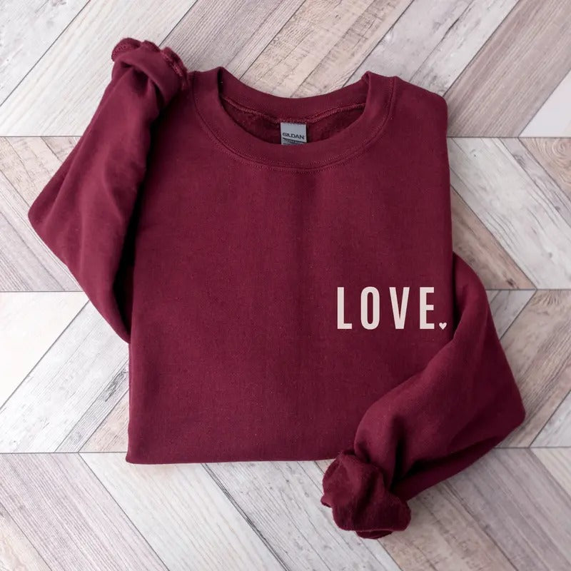 Love Pocket Sweatshirt, Minimalist Valentine Sweatshirt, Valentine's Day Apparel, Love Sweatshirt T-Shirts, Hoodie