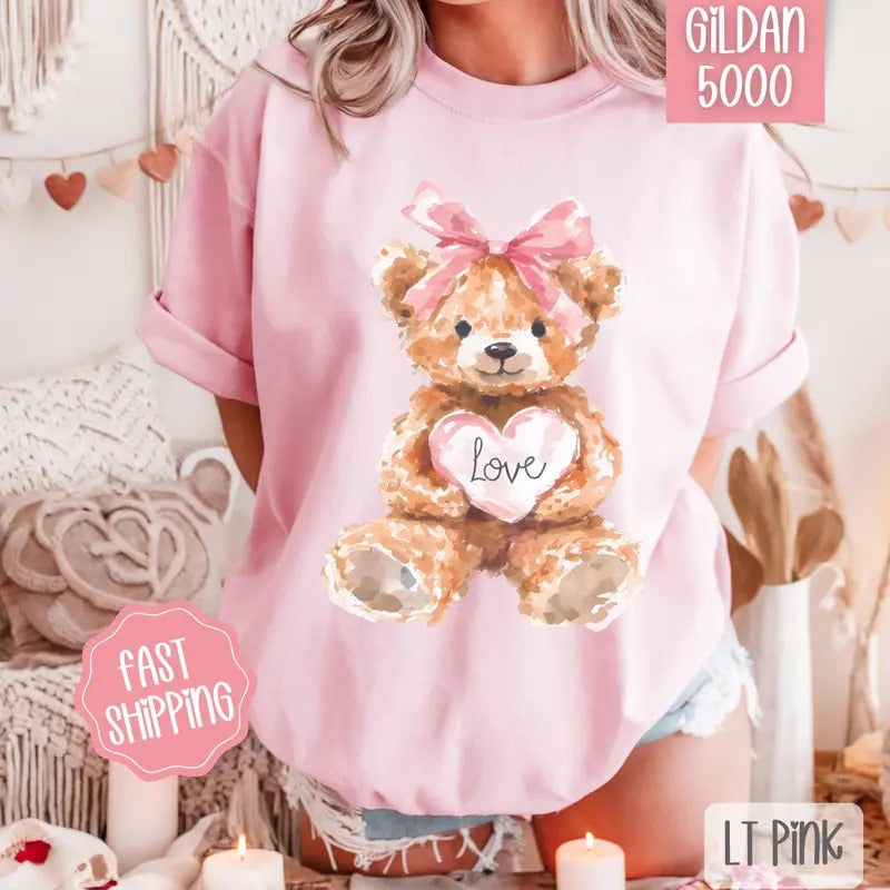 Love Teddy Bear Shirt Gildan, Valentine's Day Women's Tee, Holiday Women's Tshirt Plus Sizes Hoodie, Sweatshirt