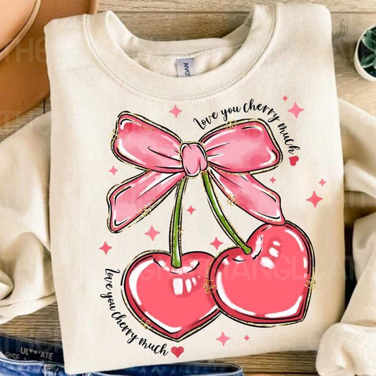 Love you cherry much Sweatshirt, cherry coquette bow Sweatshirt, pink valentine Sweatshirt, pink coquette valentine...