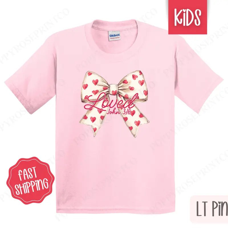 Loved Bow Kids Shirt - Valentine's Day Children's Tshirt - Youth Holiday Tee Gildan Hoodie, Sweatshirt | WearSparks.com