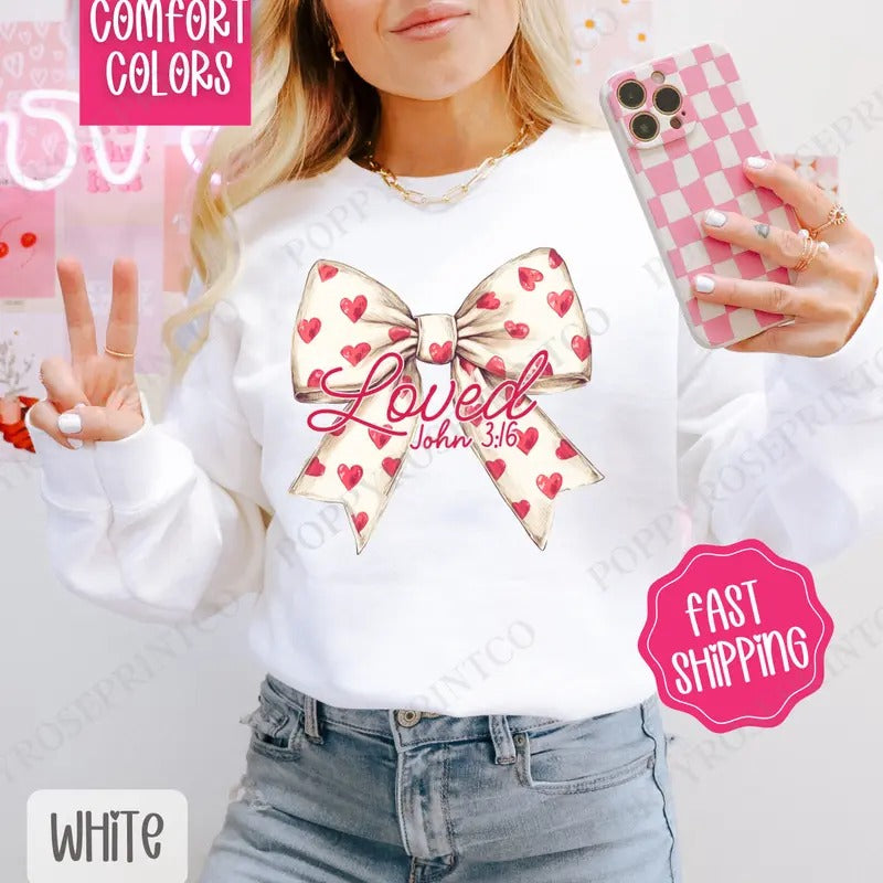 Loved Bow Valentines Sweatshirt Comfort Colors, Valentine's Day Women's Crewneck, Holiday Women's Sweater valentine...