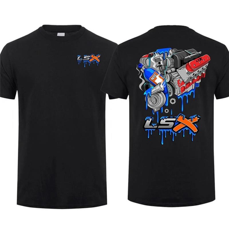 Lsx Engines X N2o 2-sided T-shirt Lsx Graphic Shirt Car Parts Cotton Tee, Menswear Car Parts Short Sleeve Hoodie, Sweatshirt