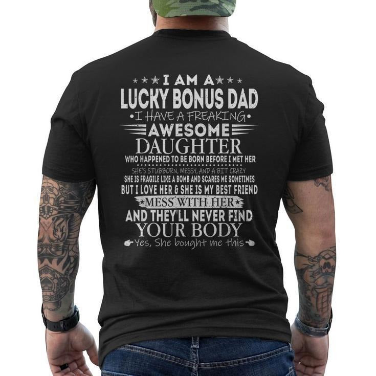 Lucky Bonus Dad From Awesome Daughter Shirt, Father's Day Men's T Shirt Back Print, Gift For Stepfather, Unisex Short...