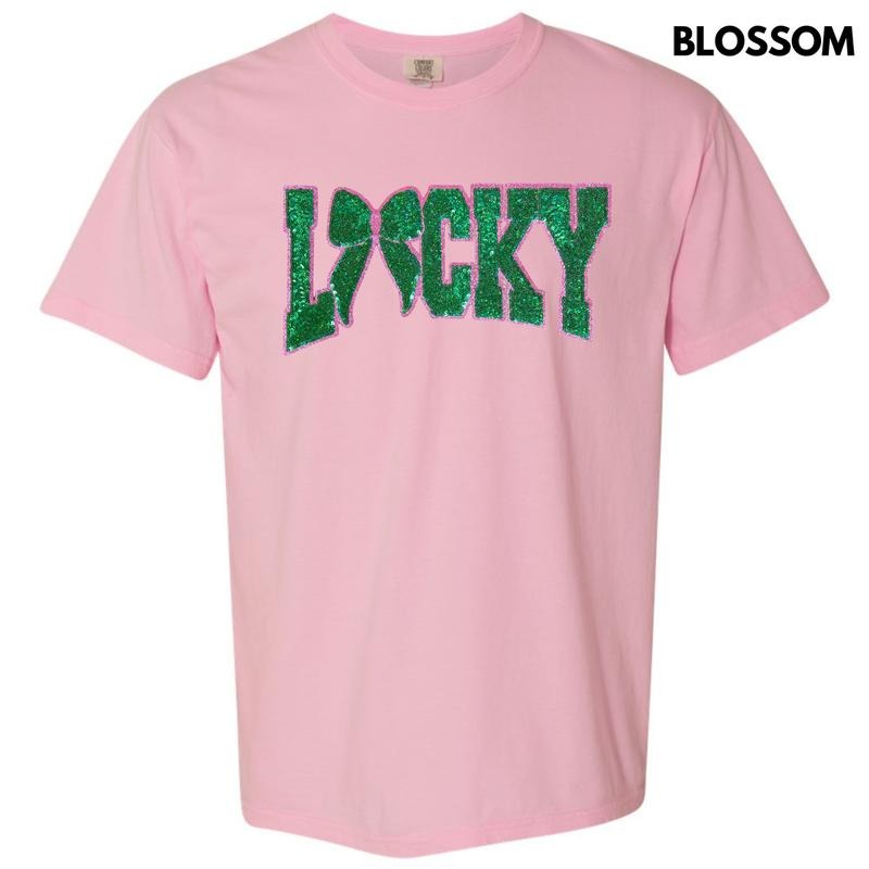 Lucky Bow Sequin Patch Comfort Colors T-Shirt Hoodie, Sweatshirt | WearSparks.com