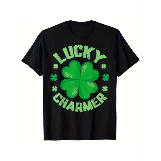 Lucky Charmer St. Patrick'S Day T-Shirt - Men'S Casual Crew Neck, 100% Cotton, Regular Fit with Vibrant Shamrock Print,...