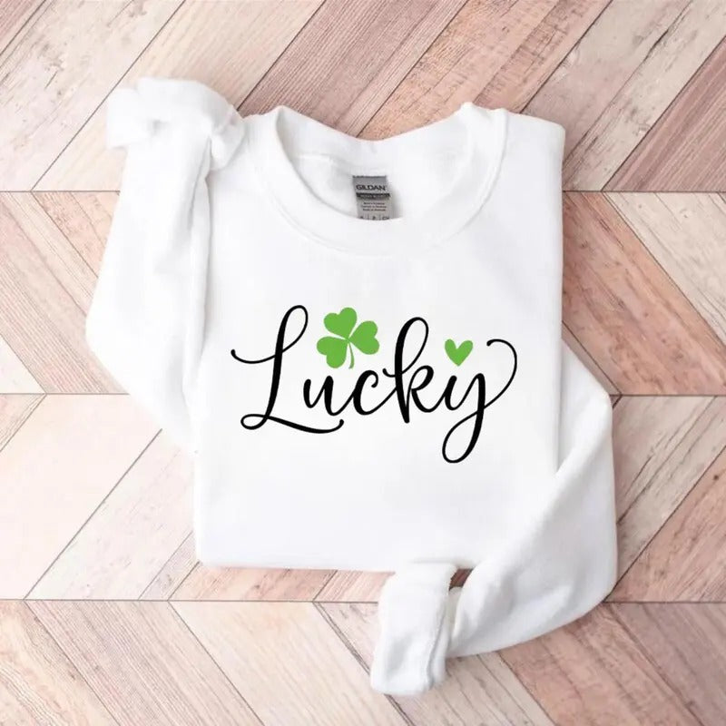 Lucky Clover Sweatshirt, St. Patrick’s Day Green Pullover, Irish Shamrock Crewneck, Festive Holiday Shirt for Women Hoodie