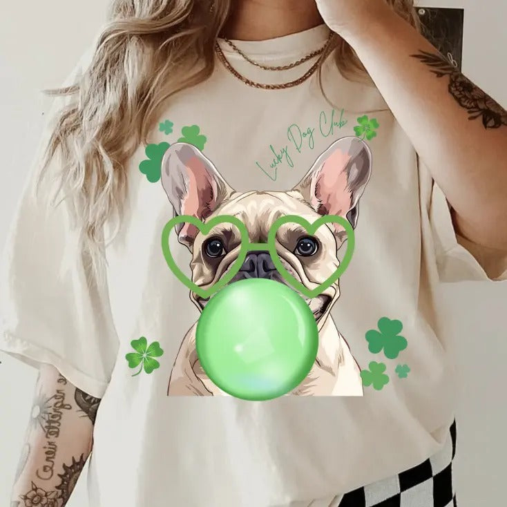 Lucky Dog French Bulldog Shirt ~ Unisex Apparel Relaxed Fit Printed In The USA Clothing Womenswear Casual Comfort Cotton...