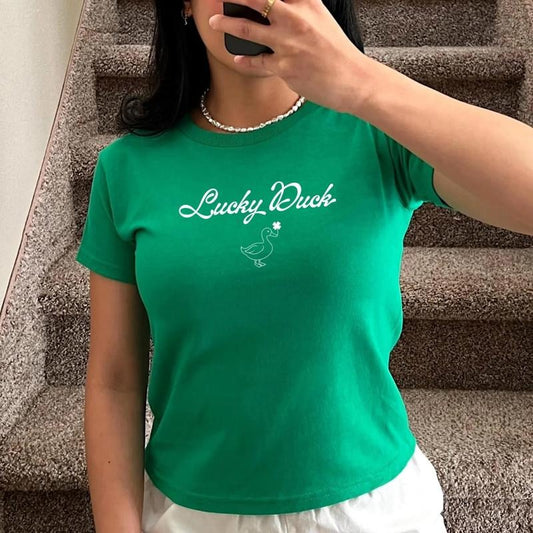 Lucky Duck Baby Tee, St Patty's Day Baby Tee, Lucky Irish Girl Baby Tee, Lucky Shamrock T-Shirt, St Patrick's Day Shirt,...