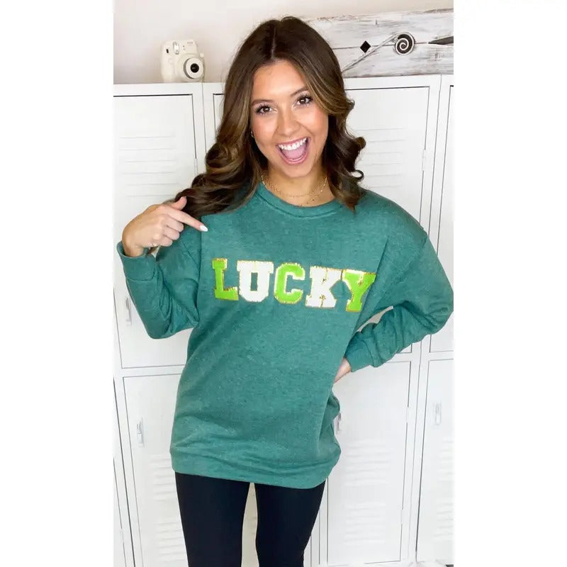 Lucky Ideal Chenille Sweatshirt | St. Patrick's Day Green & White Design Sweatshirt🍀 T-Shirts, Hoodie | WearSparks.com