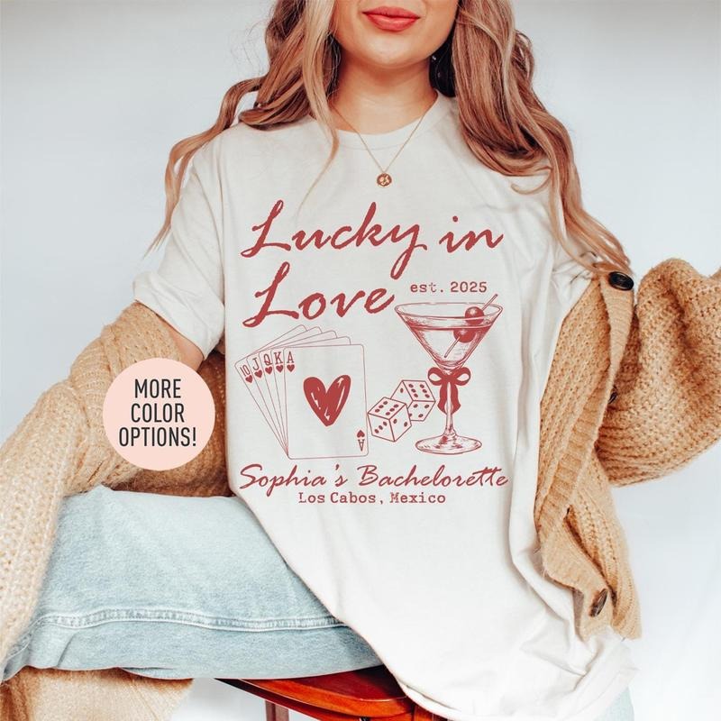 Lucky In Love Shirt, Custom Location Bachelorette Shirt, Personalized Bride Shirt, Future Bride Shirt for Bridal Party,...