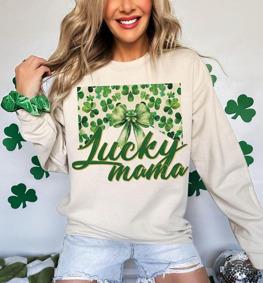 Lucky Mama St Patrick's Day Retro Green  Bow Womenswear T-Shirts, Hoodie, Sweatshirt | WearSparks.com