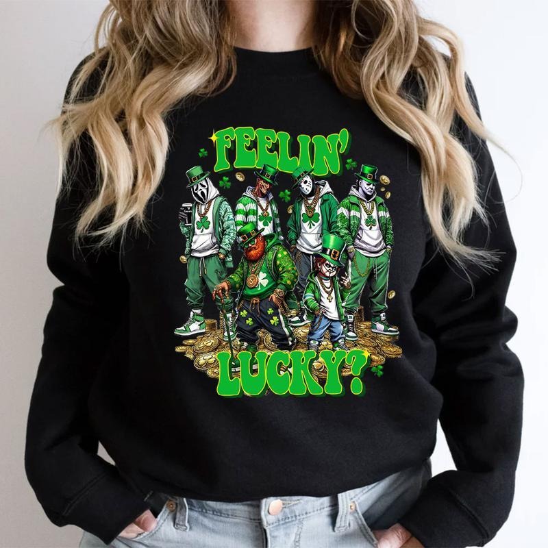 Lucky Shirt, St. Patrick Day Horror Crew Shirt, Feelin Lucky Horror Shirt, Trending Graphic Tee, Patrick Day Shirt...