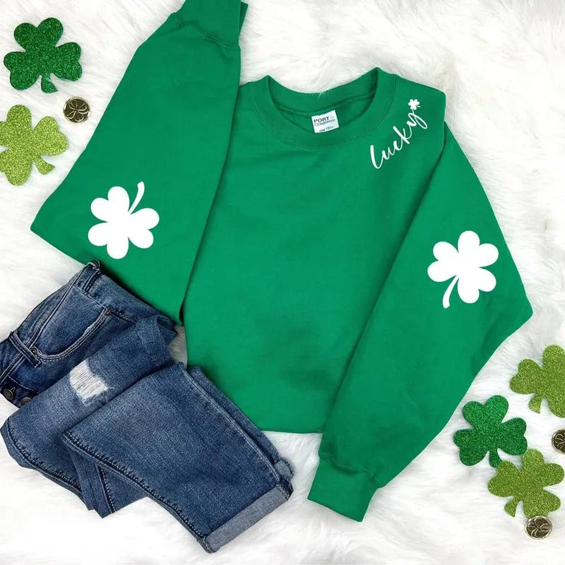 Lucky St Patricks Day 3 Side Sweatshirt, Lucky Sweatshirt, St Patty's Glitter Sweatshirt, Women's Lucky Crewneck...