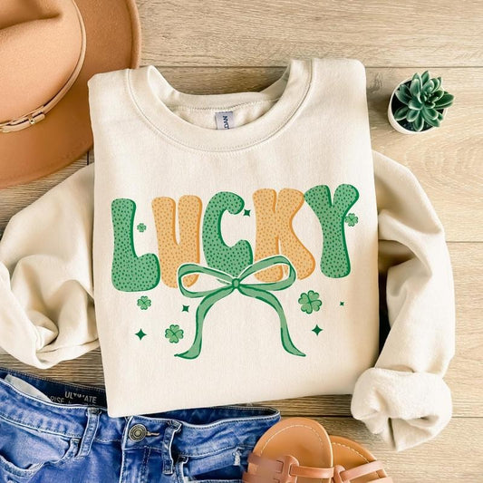 Lucky St Patricks Day Coquette Retro St Patty's Day St Patrick Bow Green Shamrock Lucky Charm Irish Clover T-Shirts,...