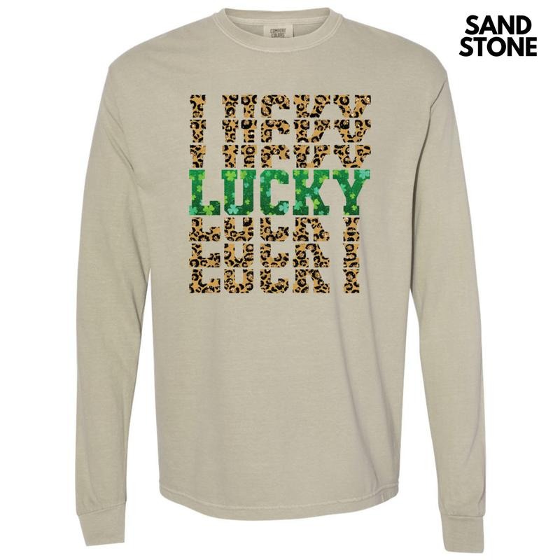 Lucky Stacked Leopard Long Sleeve Comfort Colors T-Shirt Hoodie, Sweatshirt | WearSparks.com