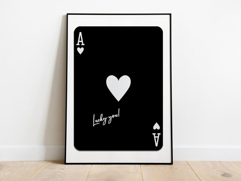Lucky You Poster, Trendy Retro Wall Art, Playing Card Print, Trendy Aesthetic Print, Retro Wall Art, Ace Of Hearts Print,...