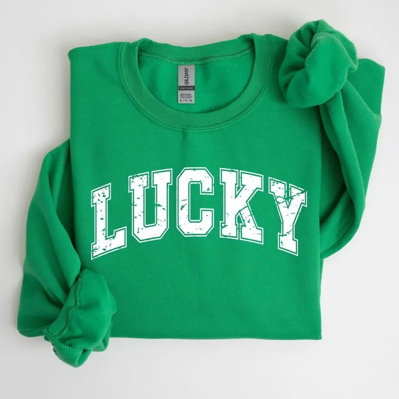 Lucky, St. Paddy's Day, Coquette, Bow, Clover, Shamrock, Irish, Lucky Charm, St Patrick's Day Sweatshirt, Crew Neck,...