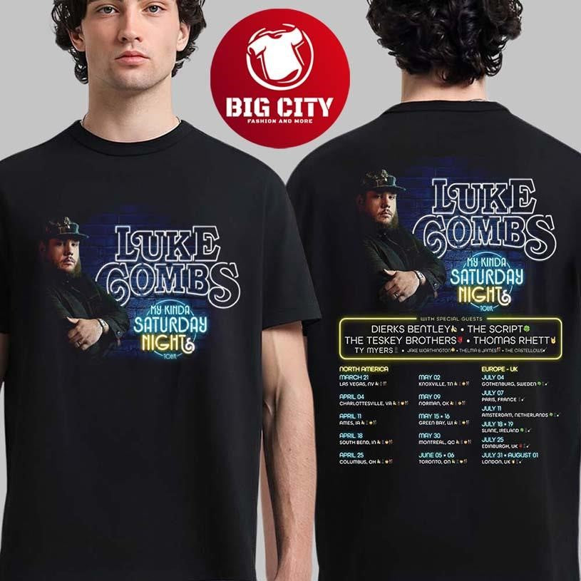 Luke Combs My Kinda Saturday Nights Tour 2026 North America Europe And UK Schedule Dates Two Sided Shirt
