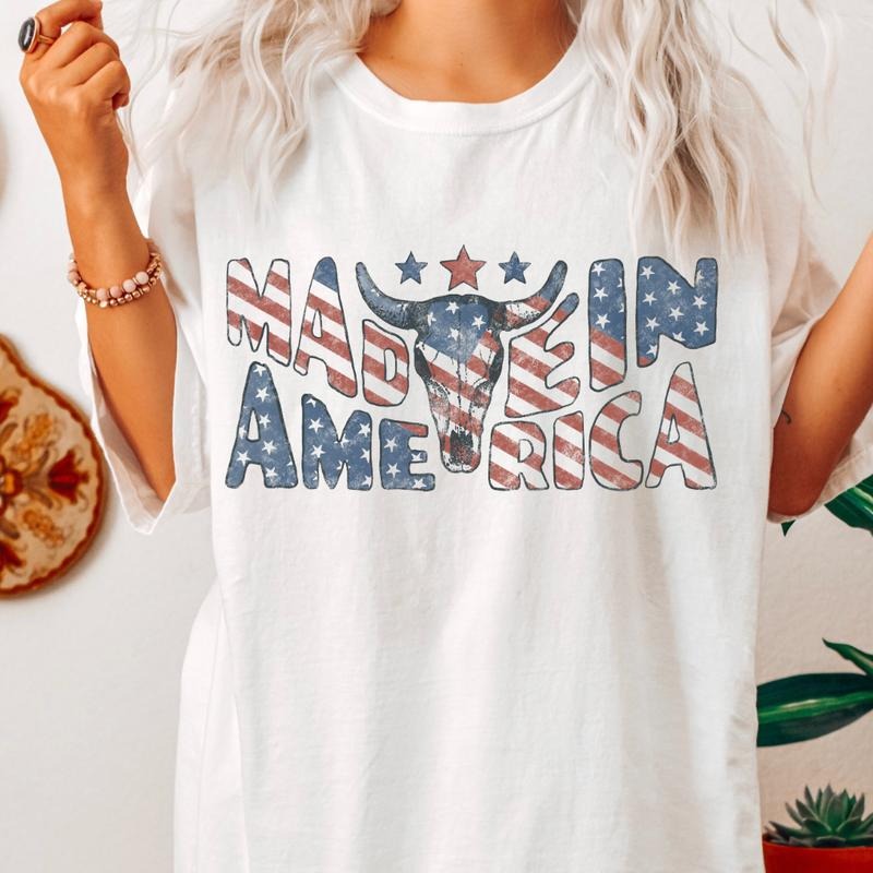 MADE IN AMERICA BULL SHIRT, 4TH OF JULY PARTY SHIRT, DRINKING 4TH OF JULY, UNISEX COTTON CASUAL SHIRT Comfort Fabric Top...