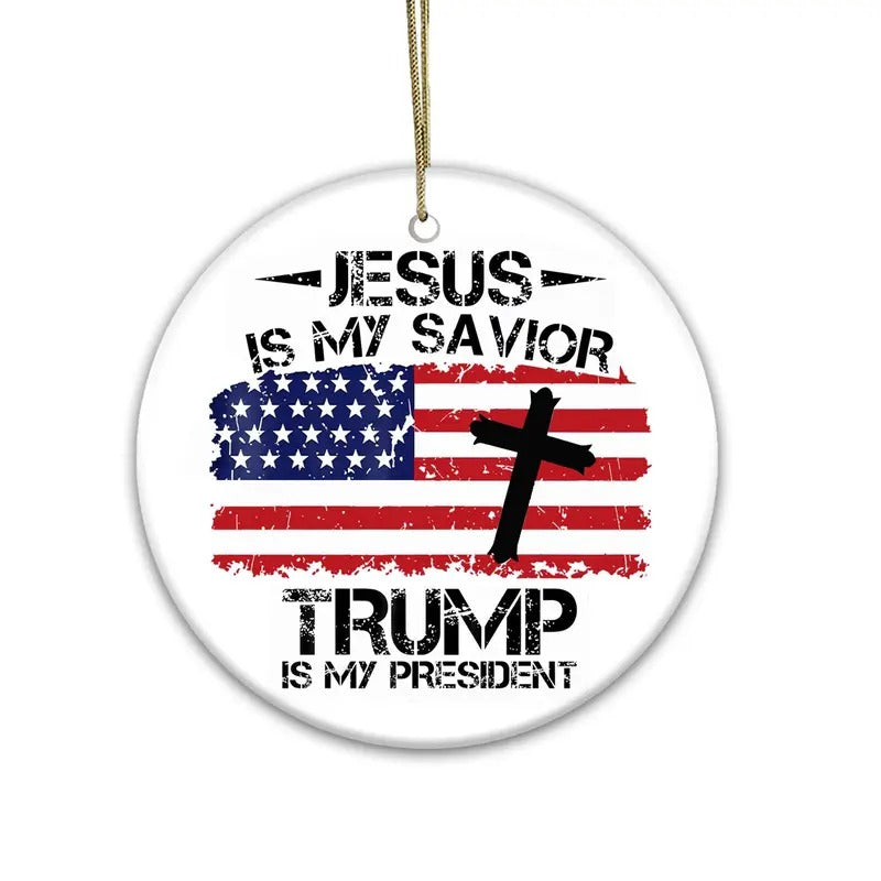 MAGA Trump Ornament 2024 America Christmas, Jesus Is My Savior Trump Is My President, Trump Supporters Gift, Patriotic...