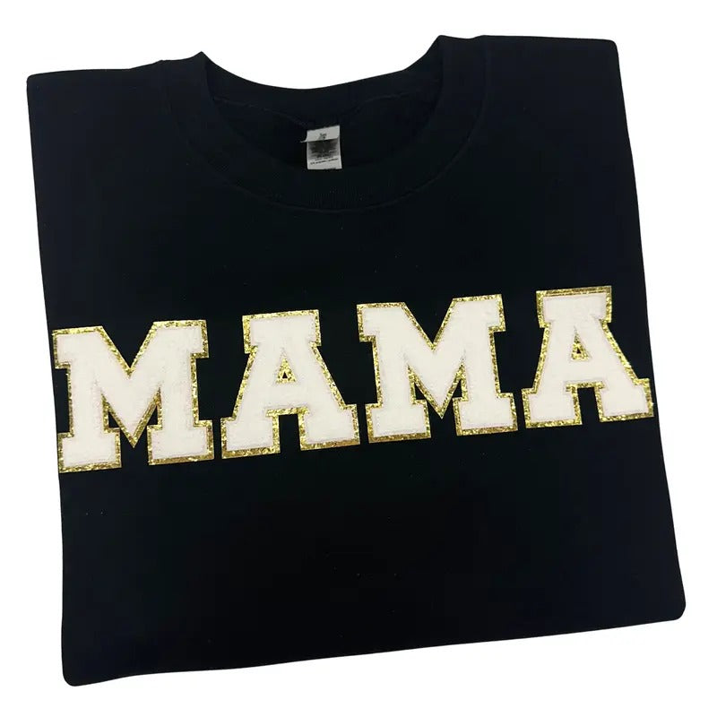MAMA Chenille Glitter Patch Sweatshirt 'NLB' T-Shirts, Hoodie | WearSparks.com