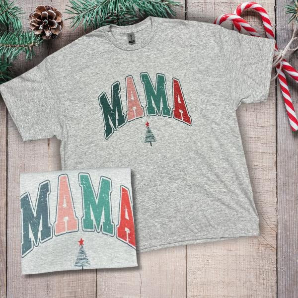 MAMA Christmas Tree Varsity T-shirt- Longsleeve- Crewneck Hoodie, Sweatshirt | WearSparks.com