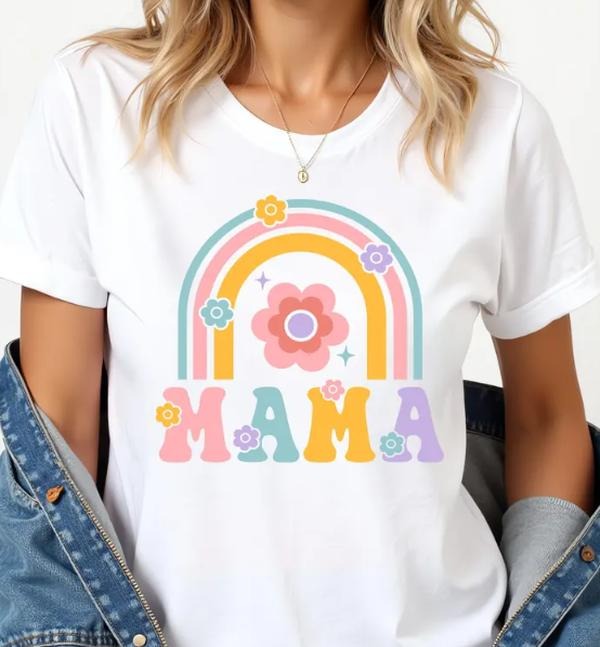 MAMA Mothers Day T-Shirt Boho Rainbow Flowers Mom Gift Tee,Mommy Mini Tee,Momma Outfit Hoodie, Sweatshirt | WearSparks.com
