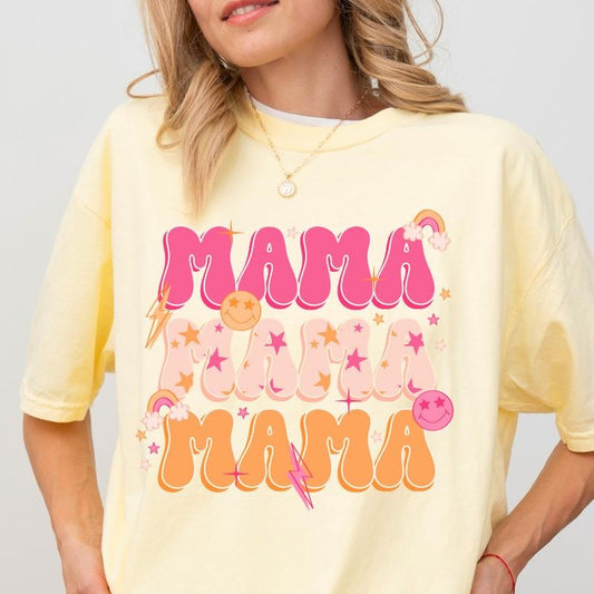 MAMA RETRO COLORFUL SHIRT, COMFORT COLORS CASUAL COTTON T-SHIRT FOR MOMS Fabric Oversized Hoodie, Sweatshirt | WearSparks.com