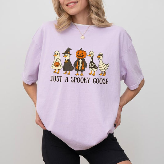 MAPTEES Just A Spooky Goose Comfort Colors Shirt, Funny Goose Halloween Graphic Tee, Cute Spooky Vibes T-shirt, Goose in...