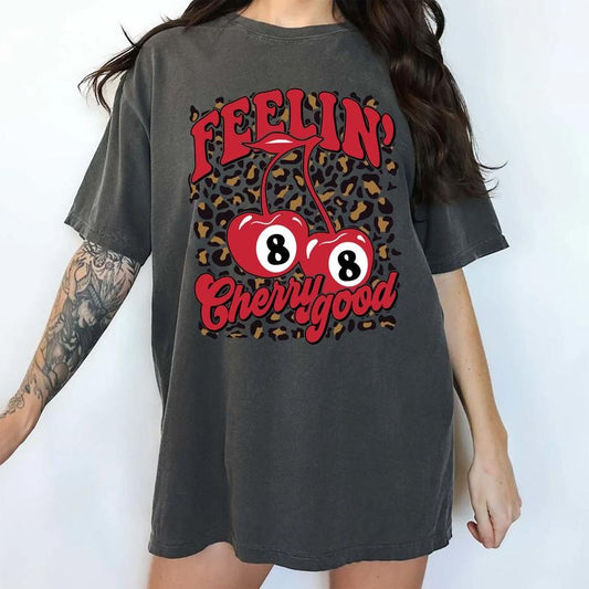 MAPTEES Leopard Feelin' Cherry Good Comfort Colors Shirt, Cherry Lover T-shirt, Positive Vibes Graphic Tee, Coquette...