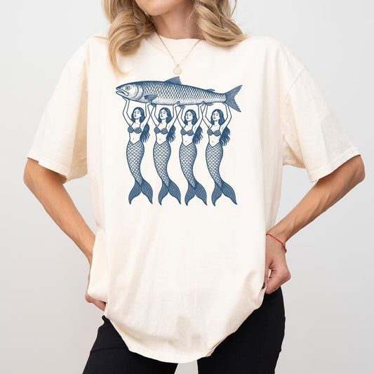 MAPTEES Retro 90s Mermaid Comfort Colors Shirt, Vintage Sardine T-shirt, Mermaid Sardine Graphic Tee, Coastal Aesthetic...