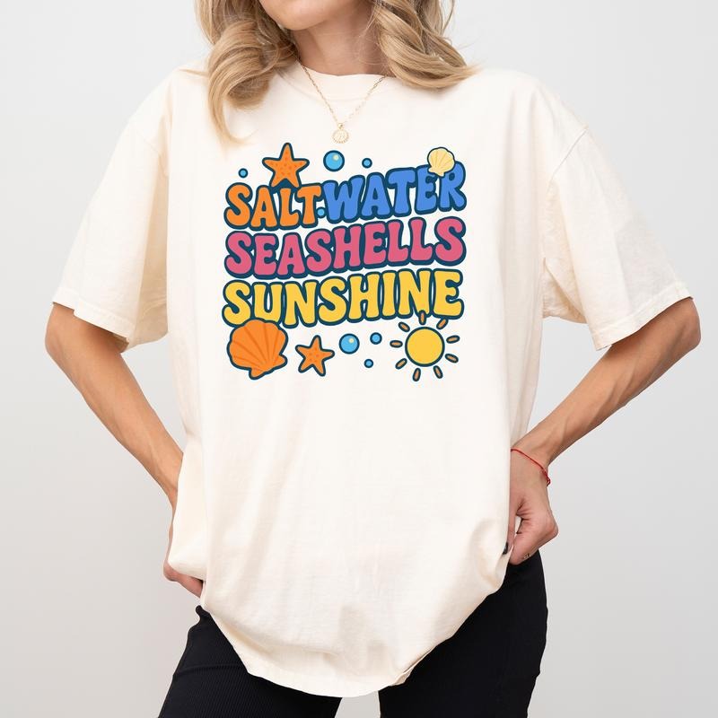 MAPTEES Saltwater Seashells Sunshine Comfort Colors Shirt, Beach Vibes T-shirt, Summer Vibes Graphic Tee, Vacation Group...