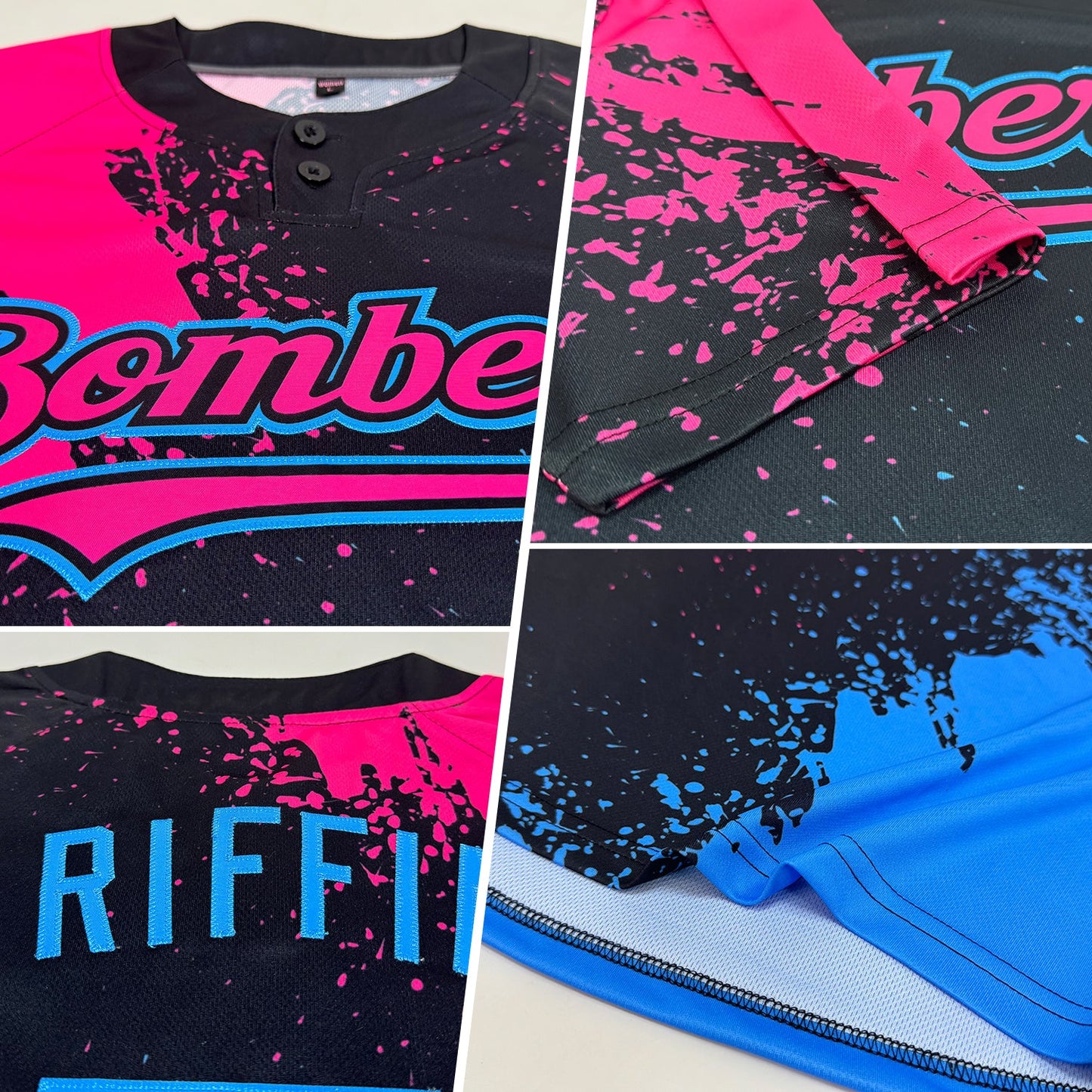 Custom Black Pink-Sky Blue 3D Pattern Abstract Brush Stroke Two-Button Unisex Softball Jersey T-Shirts, Hoodie,... (Image 2)