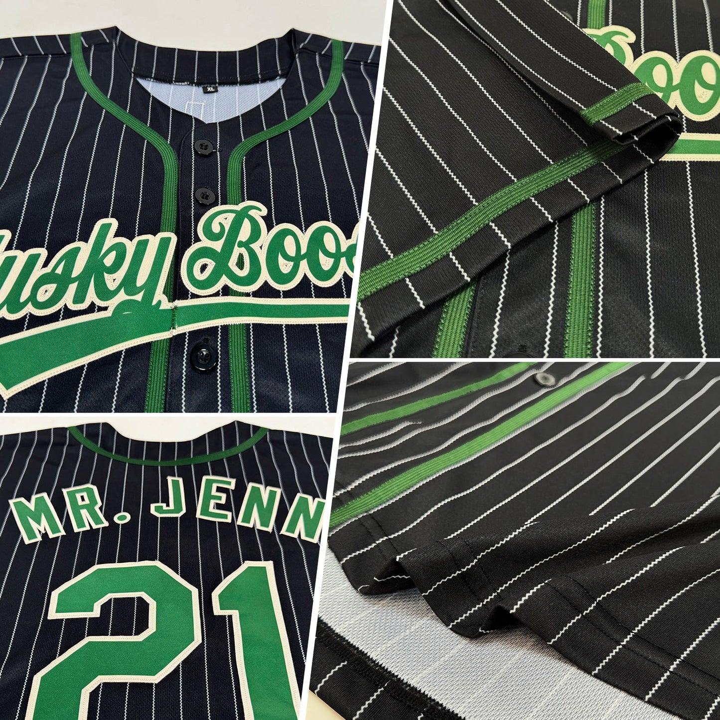 Custom Black Cream Pinstripe Green Authentic Baseball Jersey T-Shirts, Hoodie, Sweatshirt | WearSparks.com (Image 2)