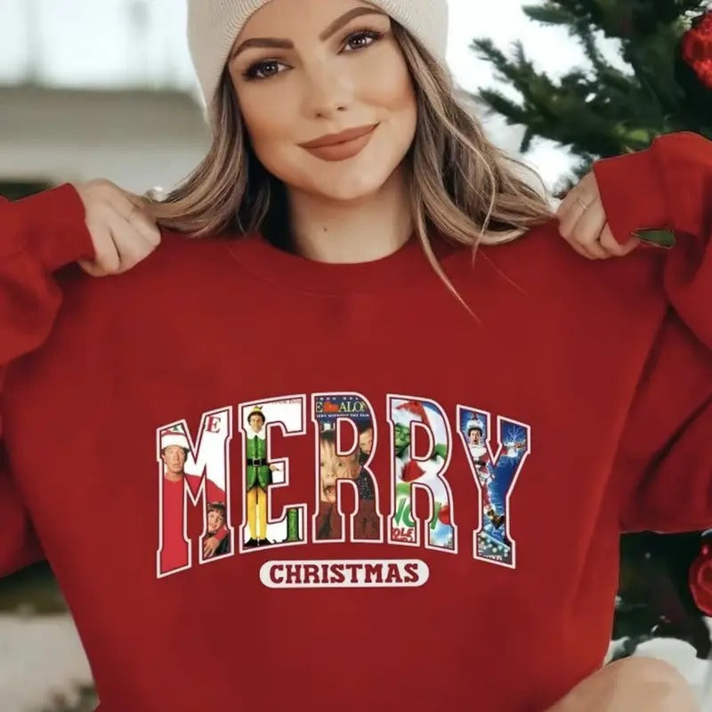 MERRY Christmas 90s Movies Shirt Crewneck Sweatshirt, Christmas Shirt for Movies Lovers, Christmas 90s Movies...