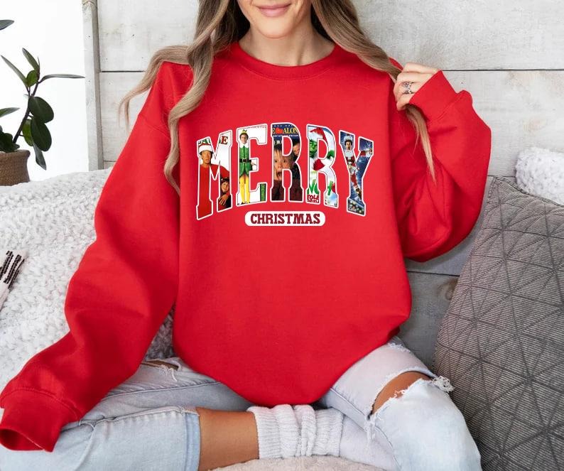 MERRY Christmas 90s Movies Shirt Sweatshirt, Christmas Shirt for Movies Lovers, Christmas 90s Movies Sweater, Christmas...